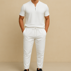 Men's Summer Waffle Collar Zipper Set