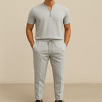 Men's Summer Waffle Collar Zipper Set