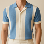 Two-Tone Crochet Knit Polo Top