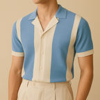 Two-Tone Crochet Knit Polo Top
